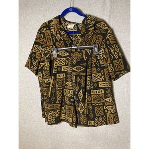 Vintage Bantry Bay Set Womens Large Short Sleeve Shirt High Waisted Shorts Brown